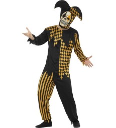 Evil Court Jester Costume, Black & Gold