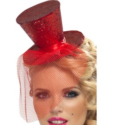 Fever Mini Top Hat on Headband, Red