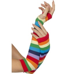 Fingerless Striped Gloves, Multi-Coloured