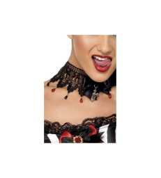 Gothic Ribbon and Lace Beaded Necklace