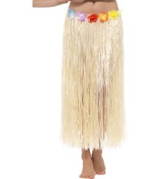 Hawaiian Hula Skirt with Flowers, with Velcro, Nat