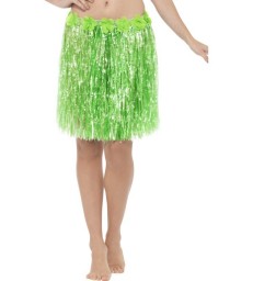 Hawaiian Hula Skirt with Flowers, Neon Green