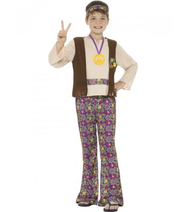 Hippie Boy Costume, with Top, Attached Waistcoat