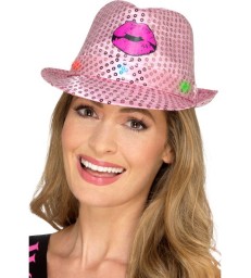 Light Up Sequin Hen Party Trilby Hat, Pink