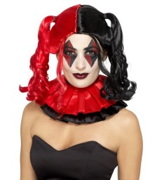 Twisted Harlequin Wig, Black & Red