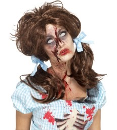 Zombie Bloody Country Girl Wig, Brown