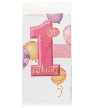 FIRST BIRTHDAY PINK TABLECOVER PLASTIC