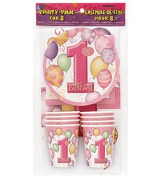 FIRST BIRTHDAY PINK PARTY PAK FOR 8