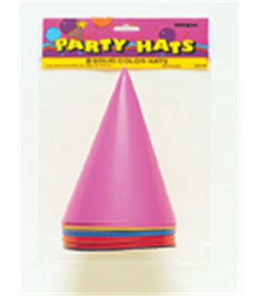 8 PARTY HATS-ASSORTED COLOURS
