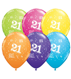 Age 21 Pack of 6 11" assorted coloured balloons