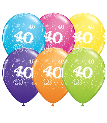 Age 40 Pack of 6 11" assorted coloured balloons