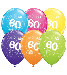 Age 60 Pack of 6 11" assorted coloured balloons