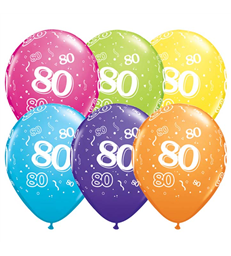 Age 80 Pack of 6 11" assorted coloured balloons