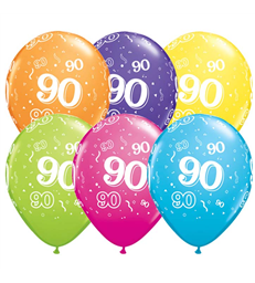 Age 90 Pack of 6 11" assorted coloured balloons