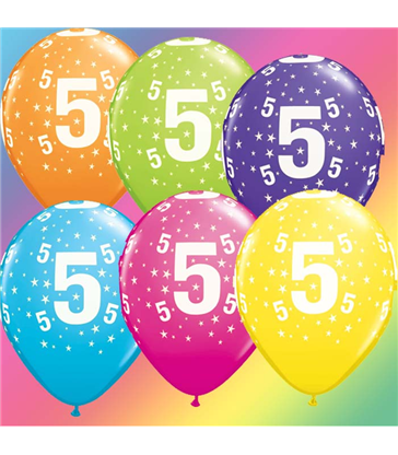 Age 5 Pack of 6 11" assorted coloured balloons