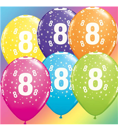 Age 8 Pack of 6 11" assorted coloured balloons