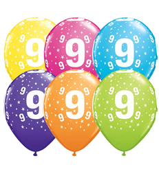 Age 9 Pack of 6 11" assorted coloured balloons