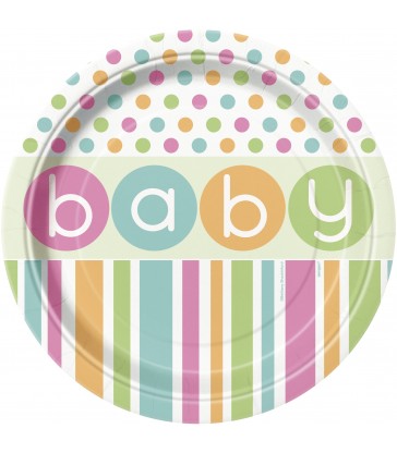 8 PASTEL BABY SHOWER 9" PLATES
