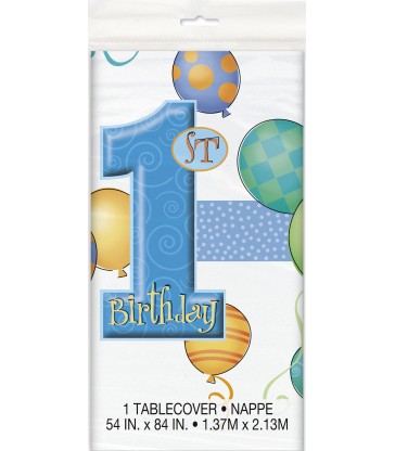 FIRST BIRTHDAY BLUE TABLECOVER PLASTIC