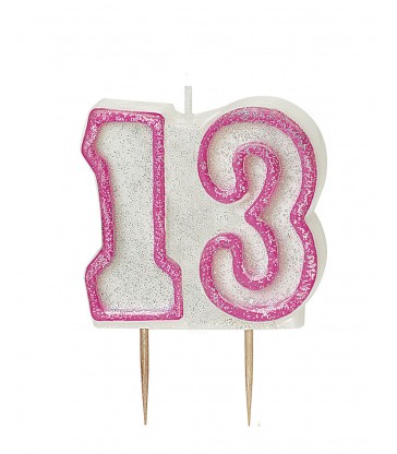GLITZ PINK NUMERAL 13 CANDLE