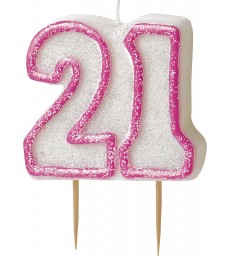 GLITZ PINK NUMERAL 21 CANDLE