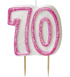 GLITZ PINK NUMERAL 70 CANDLE