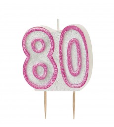 GLITZ PINK NUMERAL 80 CANDLE
