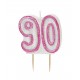 GLITZ PINK NUMERAL 90 CANDLE
