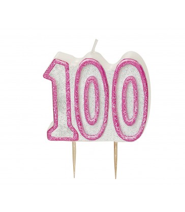 GLITZ PINK NUMERAL 100 CANDLE