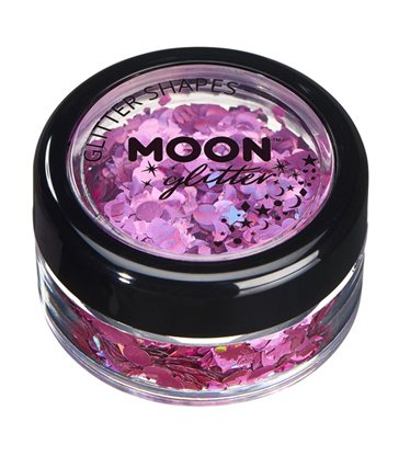 Moon Glitter Holographic Glitter Shapes, Pink