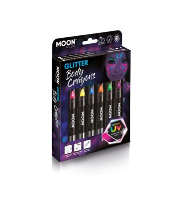 Moon Glow - Neon UV Glitter Body Crayons, Assorted