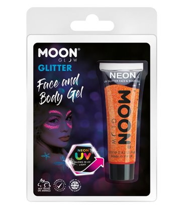 Moon Glow Neon UV Fine Glitter Gel, Orange