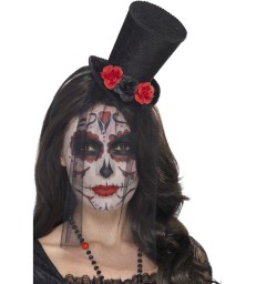 Day of the Dead Mini Top Hat, Black