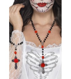 Day of the Dead Rosary Bead Set, Black