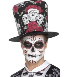Day of the Dead Skull & Rose Top Hat, Multi-Colour